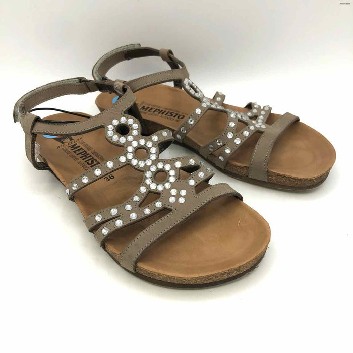 MEPHISTO Taupe Leather Upper Rhinestone Sandal Shoe Size 36 US: 6 Shoes