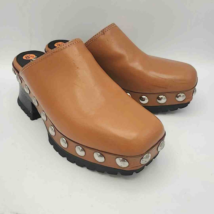 LABUCQ Caramel Brown Silver & Black Leather Made in Italy Mules Shoes