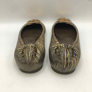 TORY BURCH Goldtone Black Reptile Print Flats Shoe Size 9 Shoes
