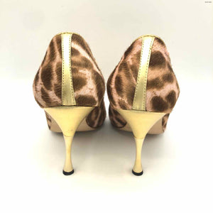 MANOLO BLAHNIK Tan Pink Calf Hair Peep-Toe Made in Italy Animal Print Shoes