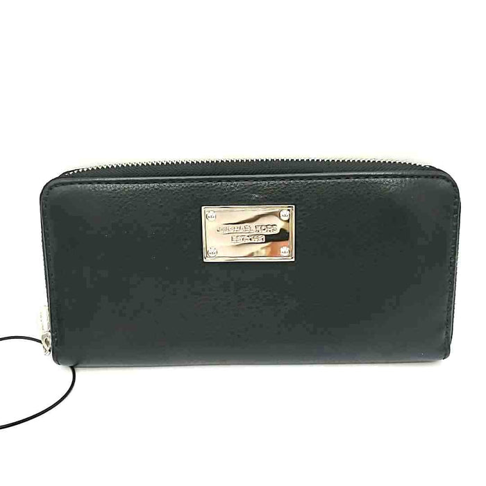 MICHAEL KORS Black Silver Pebbled Leather Zip Around Wallet