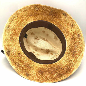 GRAND CENTRAL FASHION Tan Beige & Black Straw Feather Pre Loved AS IS Hat