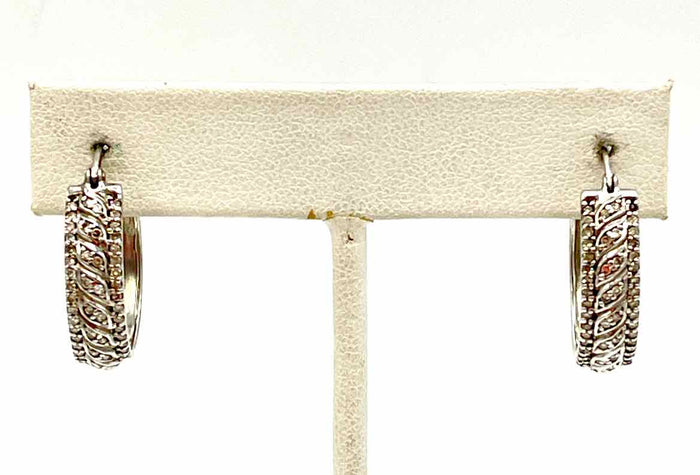 Sterling Silver Diamond Pre Loved AS IS Pave Hoops ss Diamond Ear
