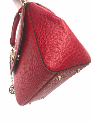 DKNY Red Pebbled Leather Pre Loved Crossbody Satchel Purse