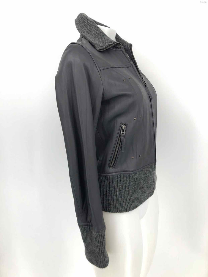 SAOPAULO Gray Leather Zip Front Women Size X-SMALL Jacket