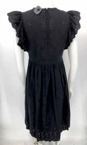 ULLA JOHNSON Black Cotton Eyelet Ruffle Sleeves Midi Size 10  (M) Dress