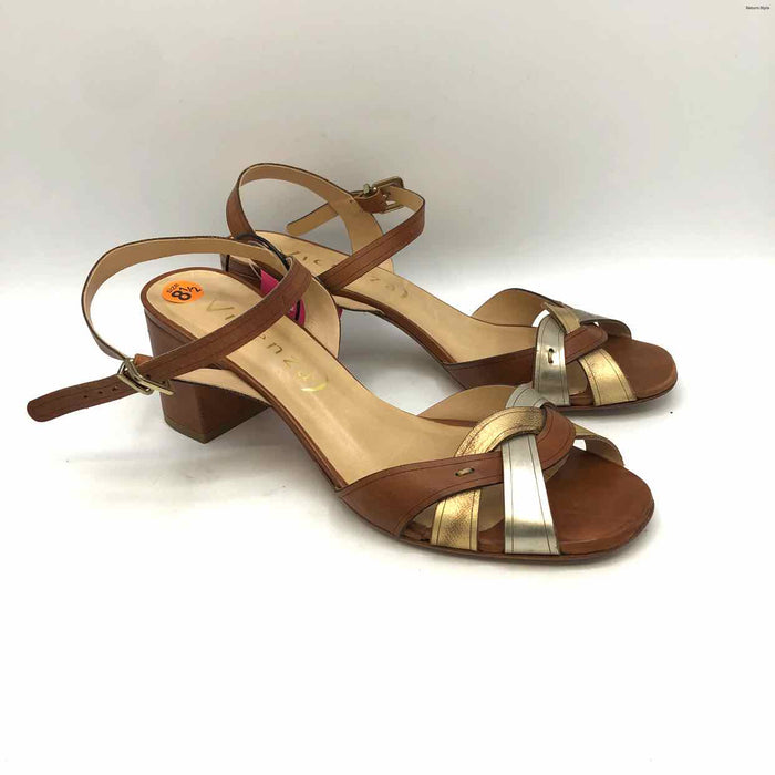 VICENZA Tan Silver & Black Leather Sandal Made in Brazil Heels Shoes