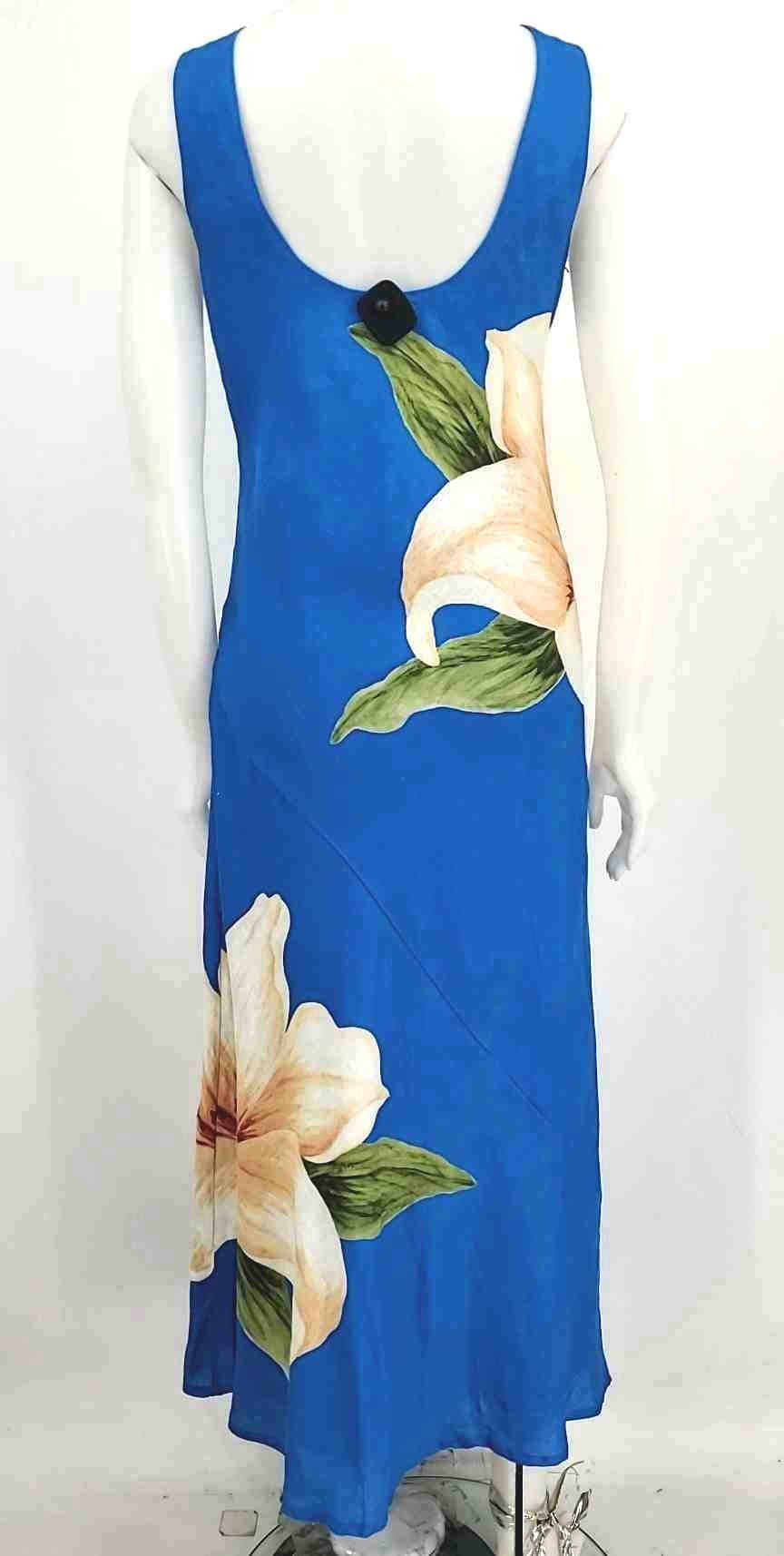 MAGASCHONI Blue Beige Linen Floral Maxi Length Size Petite (S) Dress