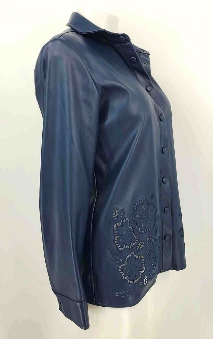 JADE by Johnny Was Navy Faux Leather Button Up Longsleeve Jacket