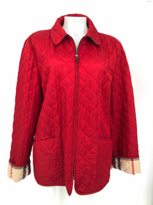 BURBERRY Red Tan Quilted Zip Front Women Size LARGE  (L) Jacket