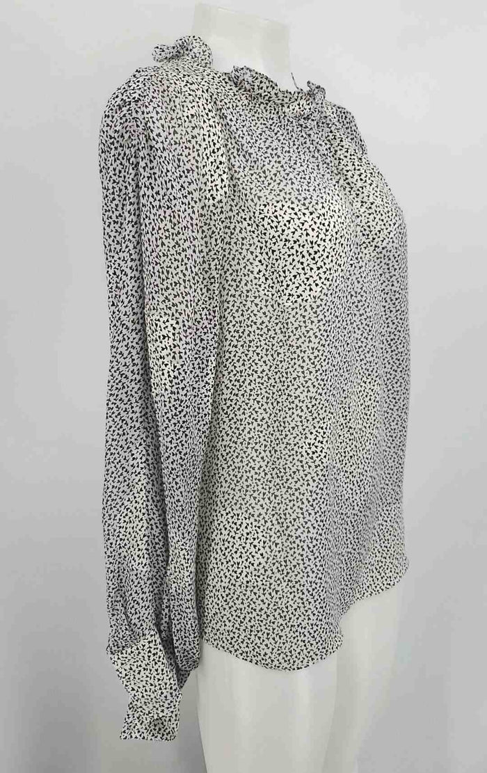 REBECCA TAYLOR Black White Silk Print Ruffle Bottom Top