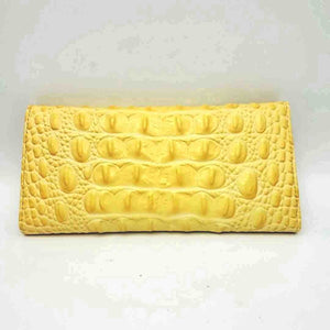 BRAHMIN Yellow Purple Patent Leather Dyed Print Mock Croc Tri fold Wallet