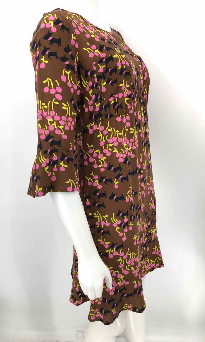 OL'AUTRECHOSE Bronze Pink Silk Made in Italy Cherry Print 3/4 Sleeve Dress