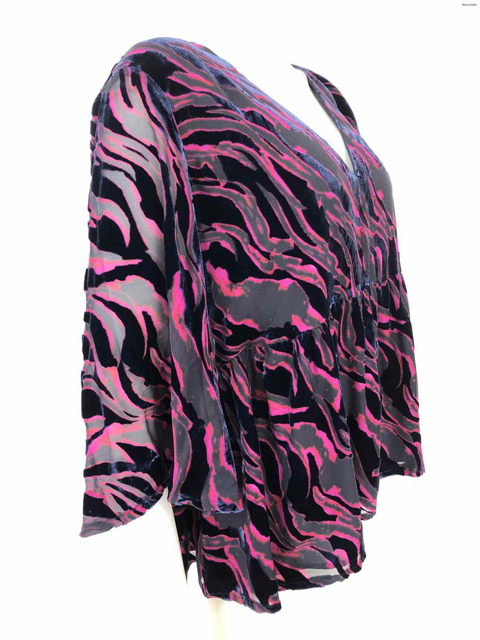 JADE by Johnny Was Navy & Black Fuchsia Velour Burnout Size X-LARGE Top