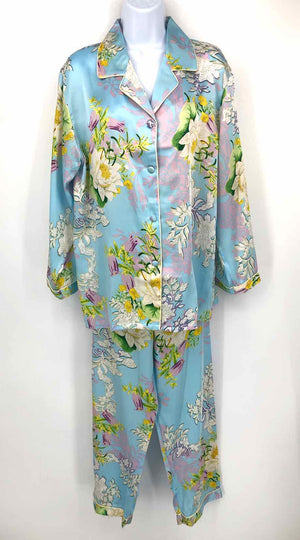 Lt Blue Yellow Multi Silk Floral Print 2 Pc Size SMALL (S) Pajamas