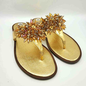 TORY BURCH Gold Beaded Flip Flops Shoe Size 10 Shoes
