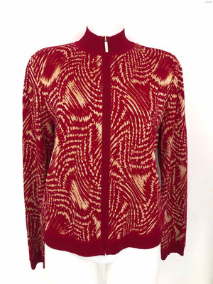 ST JOHN SPORT Red Gold Knit Zip Front Women Size MEDIUM (M) Jacket