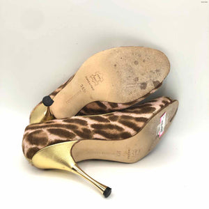 MANOLO BLAHNIK Tan Pink Calf Hair Peep-Toe Made in Italy Animal Print Shoes