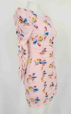 ganni pink dress GANNI Pink Yellow Multi Floral Print Longsleeve Size SMALL (S) Dress – ReturnStyle