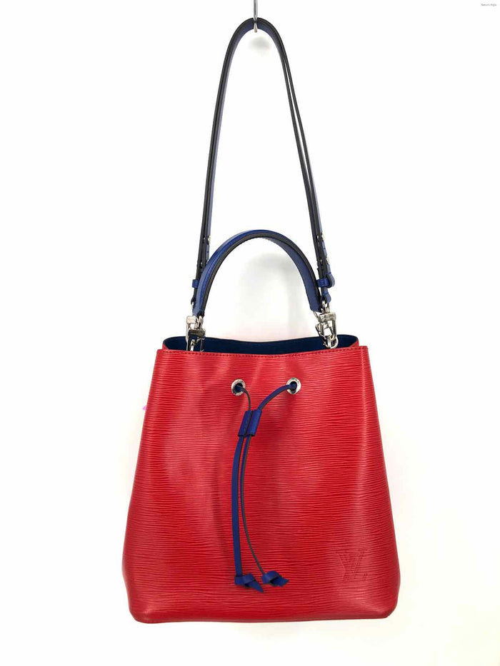 LOUIS VUITTON Red Blue Leather Pre Loved Bucket Purse