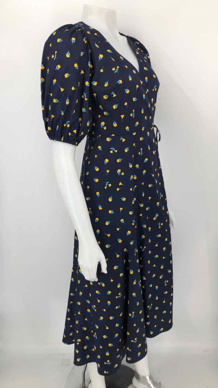 KATE SPADE Navy Yellow Cotton Blend Floral Short Sleeves Size 0  (XS) Dress