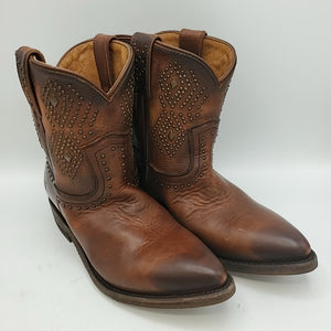 FRYE Brown Gold Leather Studded Ankle Boot Shoe Size 6 Boots