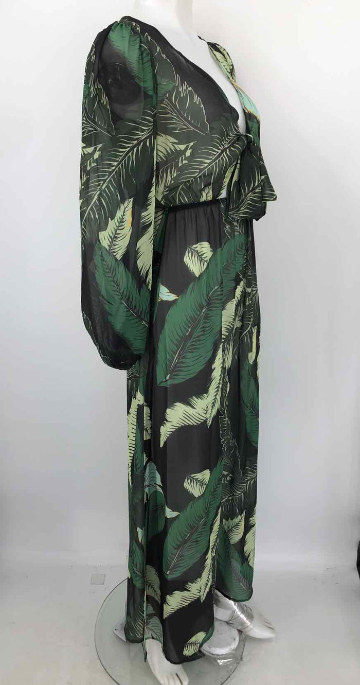 BEACH RIOT Green Sheer Size SMALL (S) Leaf Print Maxi Length Coverup