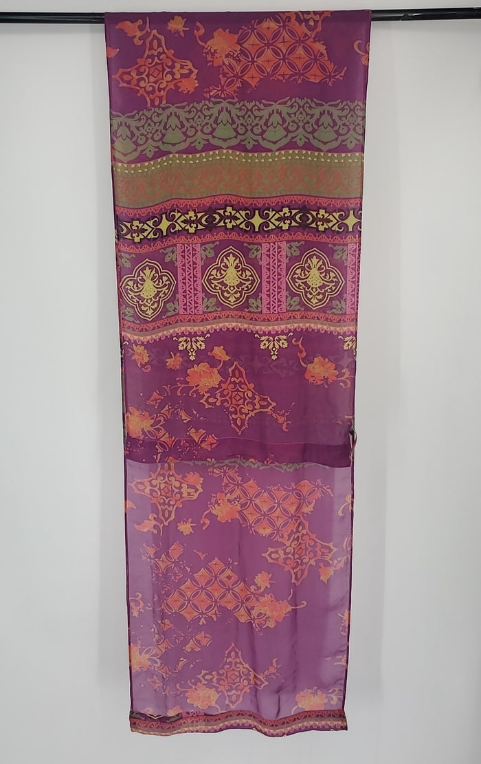 HALE BOB Purple silk Pre Loved Print Green Multi Scarf