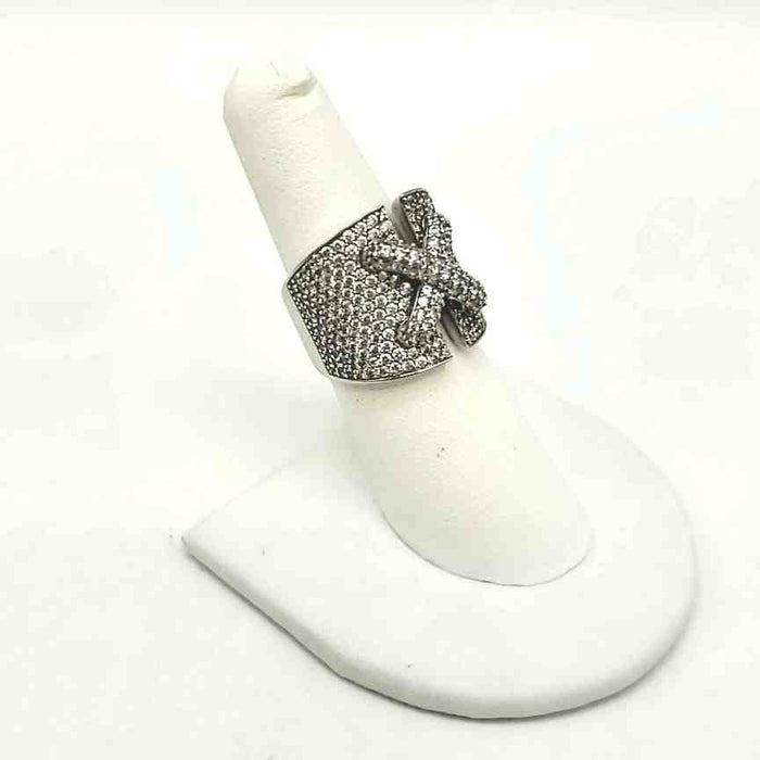 Sterling Silver Pave X SZ 7 Ring SS