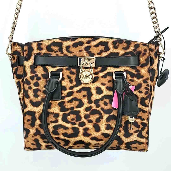 MICHAEL KORS Brown Black Pre Loved Animal Print Furry Purse