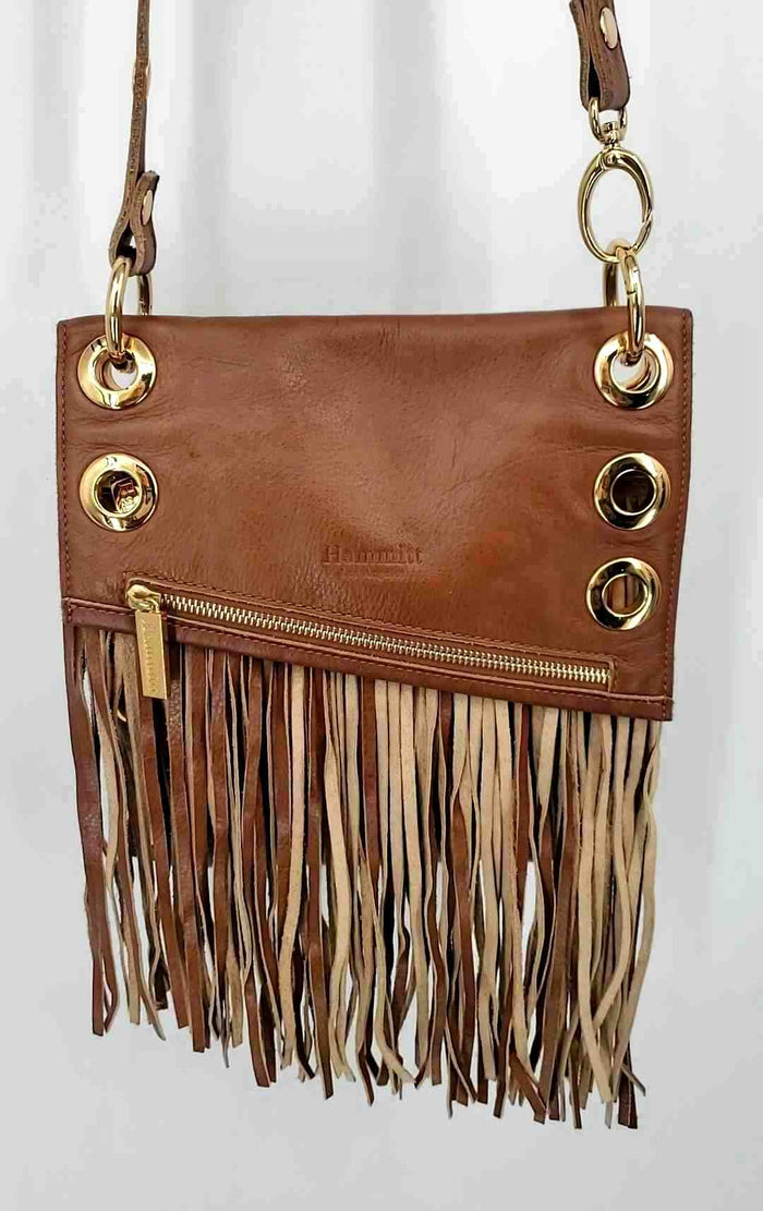 HAMMITT Brown Gold Leather Pre Loved Fringe Crossbody 9.5" 2" 8" Purse
