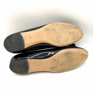 FERRAGAMO Black Gold Patent Leather Made in Italy Ballet Flat Shoes