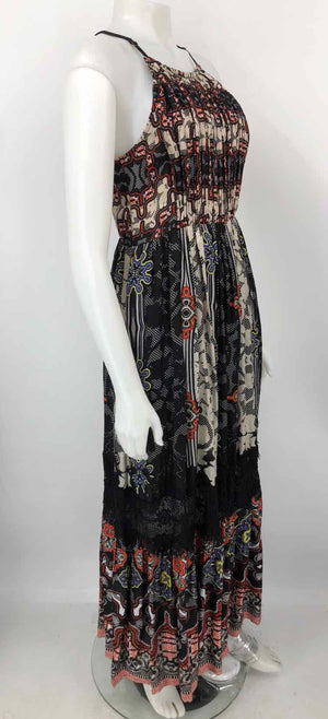 BHANUNI BY JYOTI Black Beige Multi Print Maxi Length Size 6  (S) Dress