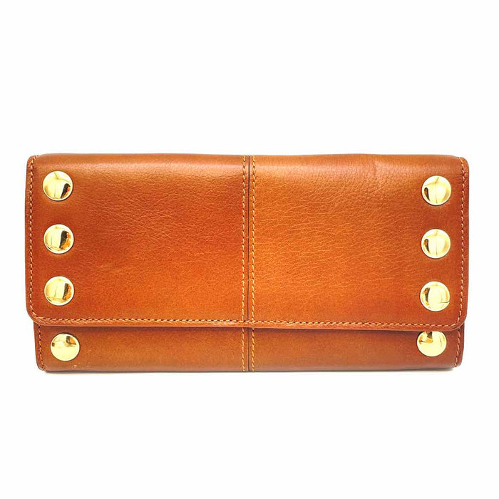 HAMMITT Cognac Gold Brown Leather Studded Fold Over Wallet