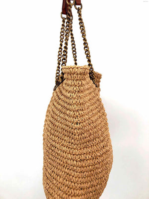 KURT GEIGER Tan Brown Gold Straw Woven Tote Purse