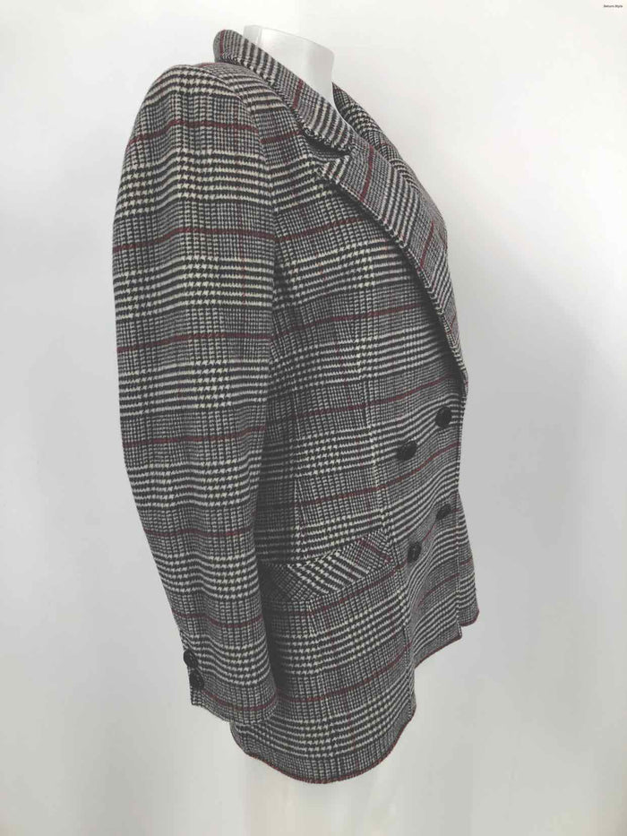 UNGARO Black White & Red Wool Houndstooth Double Breasted Jacket