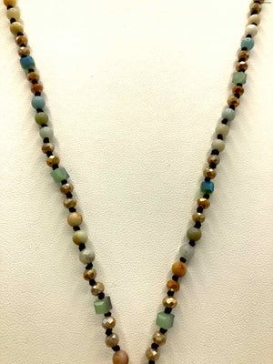 Lt Green Peach Quartz Beaded 36" Necklace