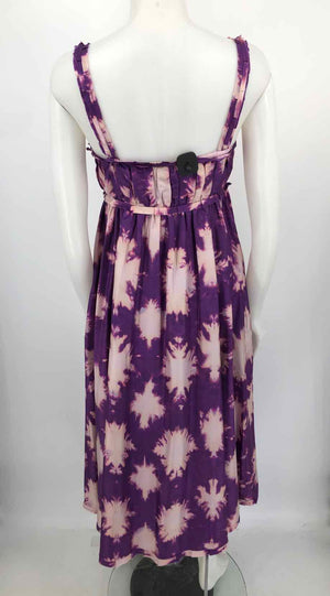 ULLA JOHNSON Purple White Silk Dyed Print Maxi Length Size 2  (XS) Dress