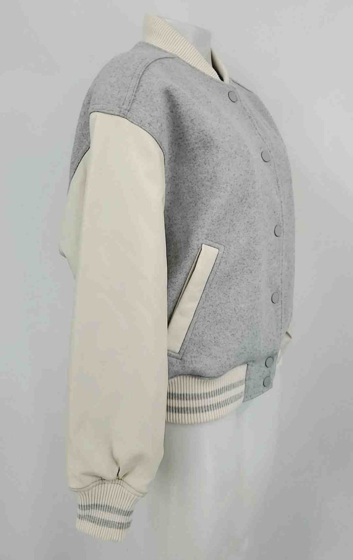 GOOD AMERICAN Gray Beige Synthetic Letterman Style Women Size XXS  (XS) Jacket