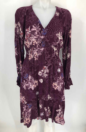 MAEVE - ANTHROPOLOGIE Purple Cream Multi Floral Print Longsleeve Dress