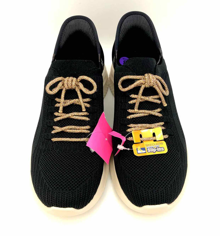SKECHERS Black White & Gold Crystal Sneaker Shoe Size 8 Shoes