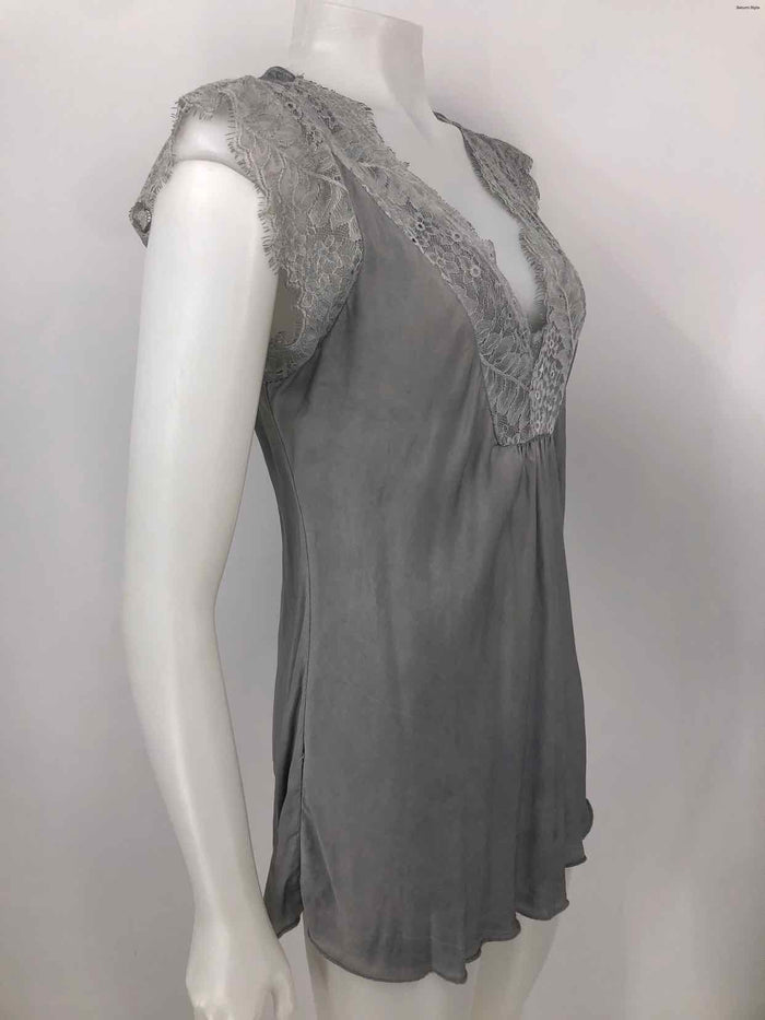 VENTI6 Gray Lace Trim Lace Short Sleeves Size MEDIUM (M) Top