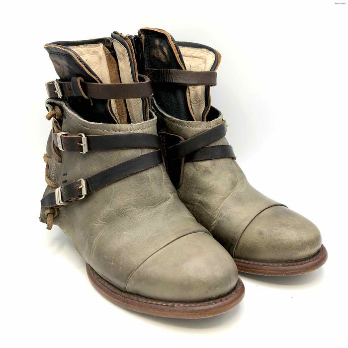 FREEBIRD by STEVE MADDEN Dk Olive Brown Multi Leather Strappy Shoe Size 8 Boots