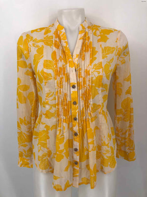 MAEVE - ANTHROPOLOGIE Yellow Beige Print Button Up Size 2  (XS) Top