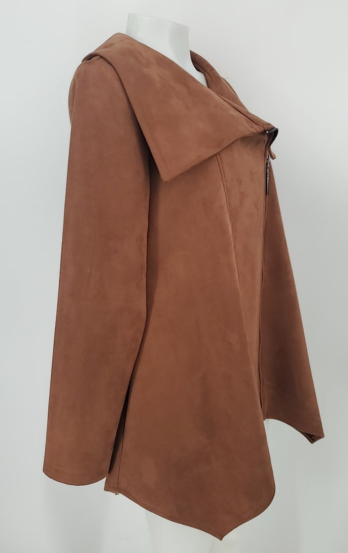 JOSEPH RIBKOFF Brown Faux Suede Zip Up Jacket