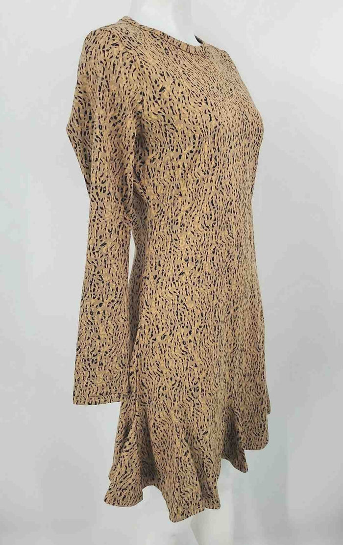 NATION Gray Beige Cotton Animal Print Longsleeve Size SMALL (S) Dress