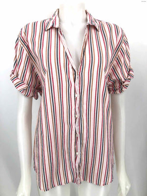 XIRENA Pink White Multi Cotton Stripe Button Up Size MEDIUM (M) Top
