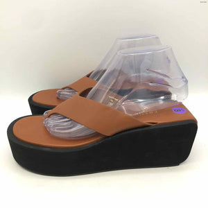 FRAME Caramel Brown Black Elastic Thong Sandal Shoe Size 38.5 US: 8 Shoes