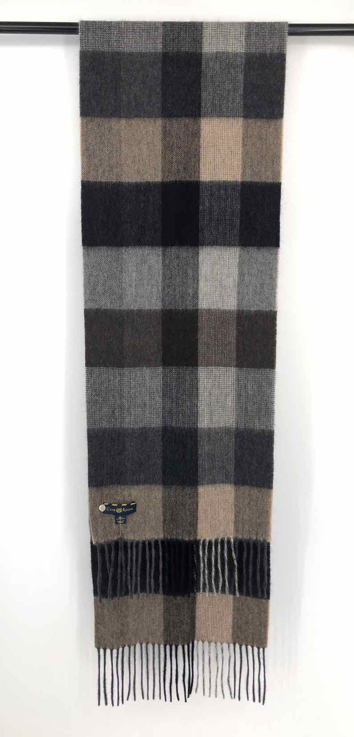 CLUB ROOM Gray Black Cashmere Plaid Scarf