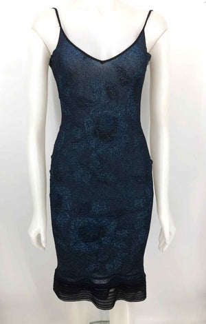 GALLIANO Navy Black Woven Made in Italy Sparkle Spaghetti Strap Dress